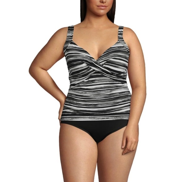 Lands' End Women's Plus Size 22W Black Grey Wrap Underwire Tankini Swimsuit Top - Picture 10 of 11